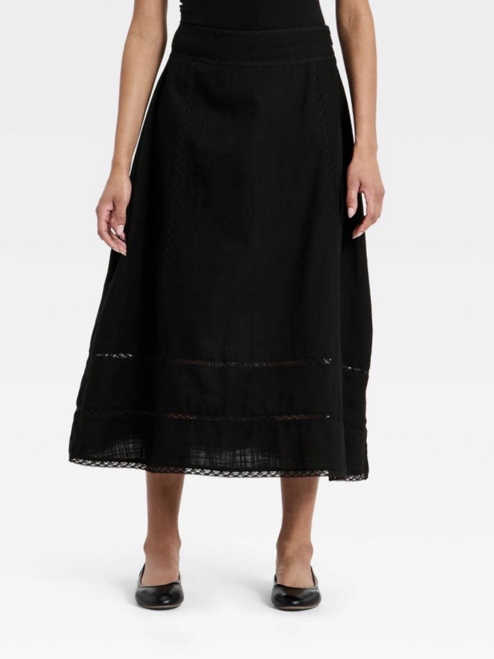 Universal Thread Women's Cutwork Midi Full Skirt Cotton Black NWT